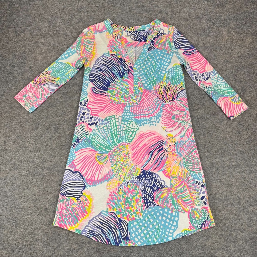 Lilly Pulitzer Ali Dress Roar of the Sea Pima Cotton V Neck Womens XXS 2XS